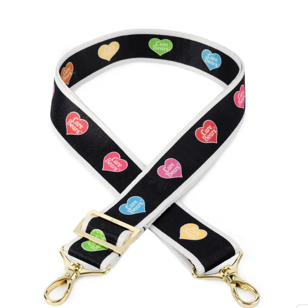 Lug Care Bears 1.5 inch Classic Web strap in Hearts Black & Heart bag Charm. - Picture 2 of 4